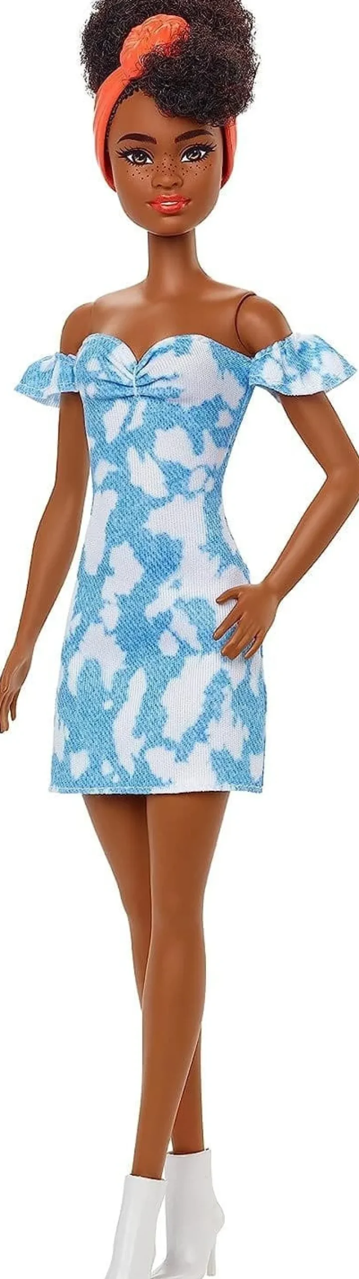 barbie_fashionistas_doll__0-1.webp Barbie Fashionistas Doll 185 Black Up-do Hair Off-shoulder Bleached Denim Dress Hot