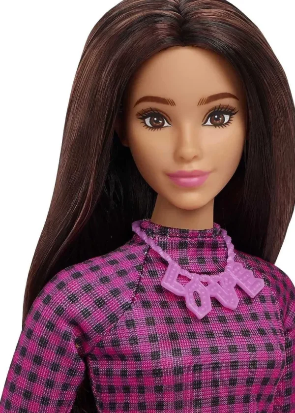 Barbie Fashionistas Doll 188 Curvy Pink & Black Checkered Dress New