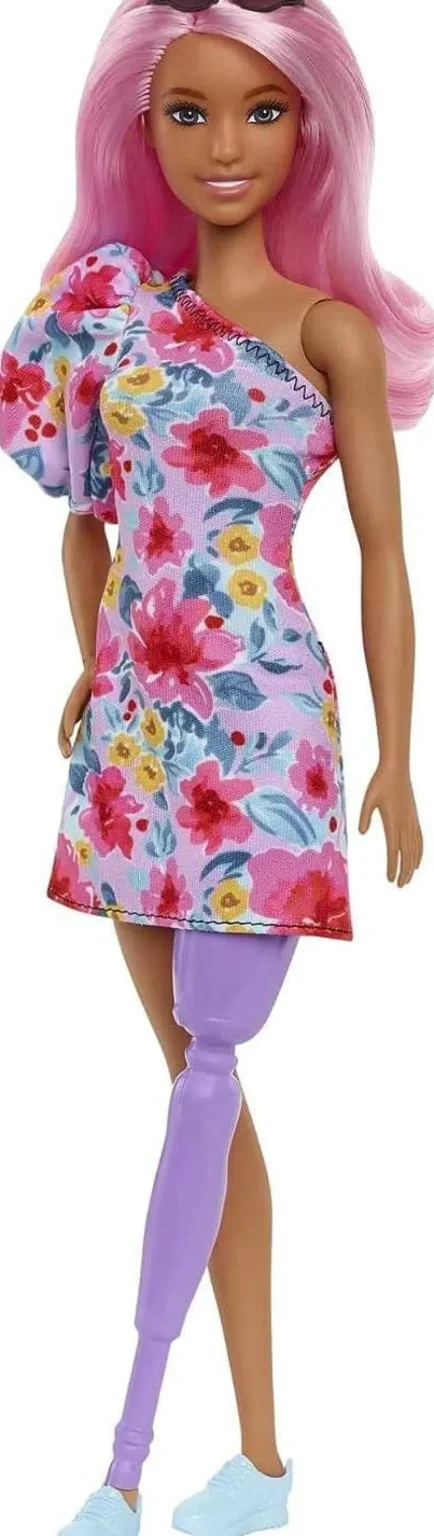 Barbie Fashionistas Doll Pink Hair Off-Shoulder Floral Dress Sunglasses Prosthetic Leg Best