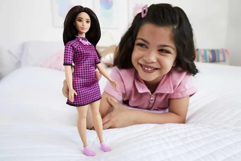 barbie_fashionistas_doll__1-2.webp Barbie Fashionistas Doll 188 Curvy Pink & Black Checkered Dress New