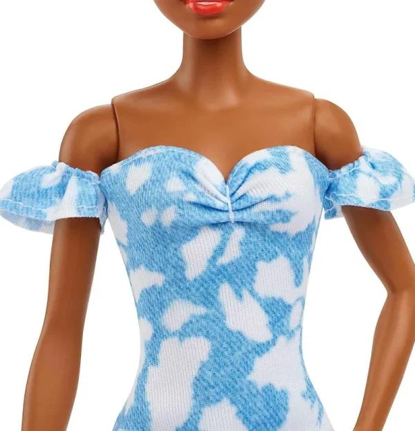 Barbie Fashionistas Doll 185 Black Up-do Hair Off-shoulder Bleached Denim Dress Hot