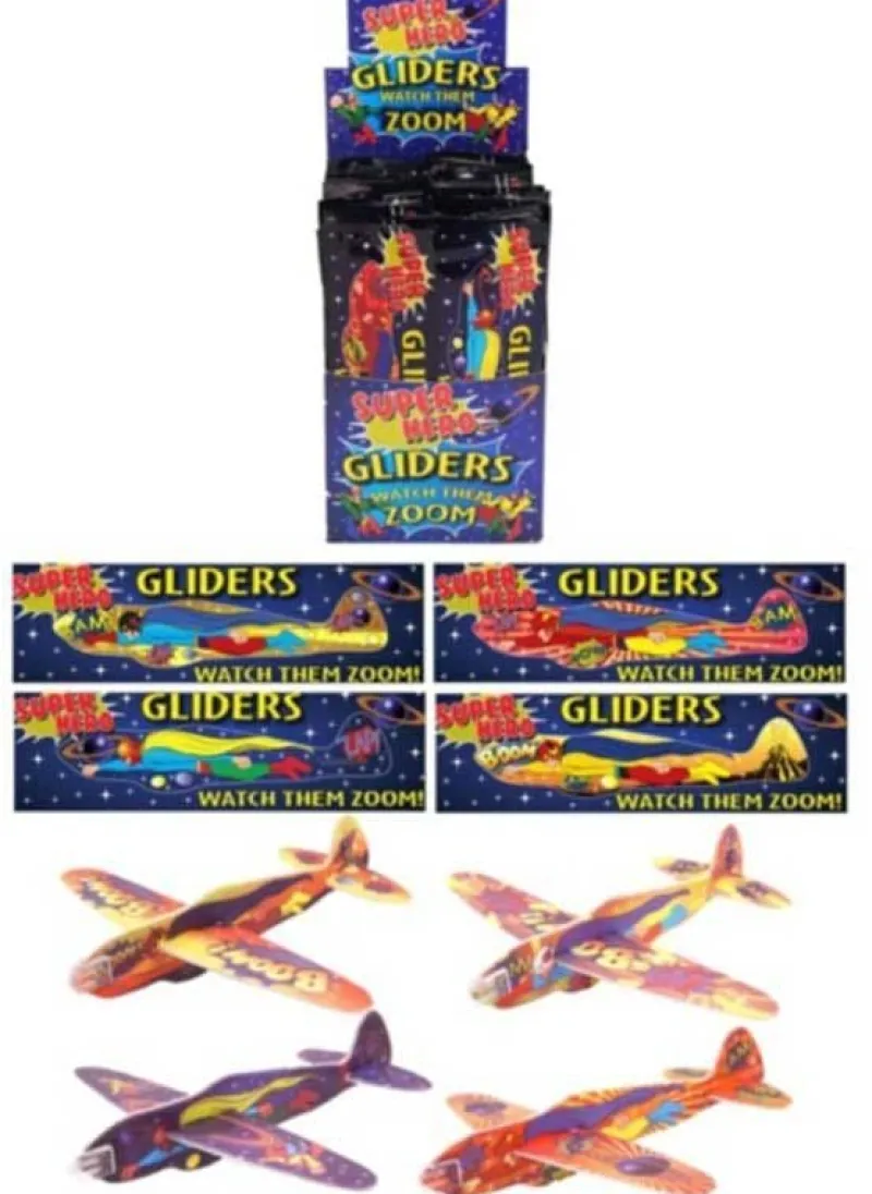 super_hero_flying_plane_g_0.webp Fun Stationery/Gags and Jokes Super Hero Flying Plane Gliders Party Bag Fillers Pack of 4& x29; Clearance